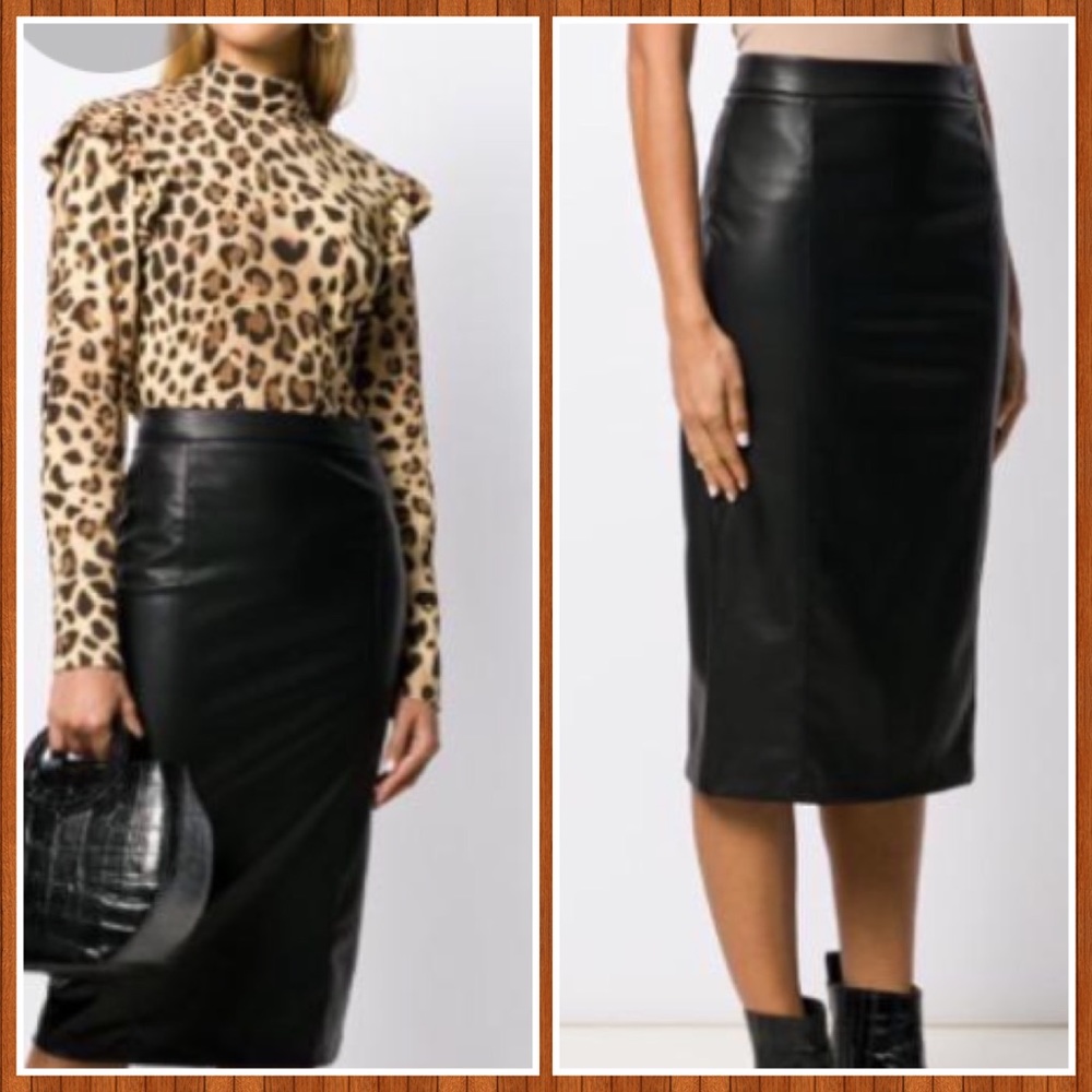 BLUMARINE black leather XS MIDI pencil skirt $800